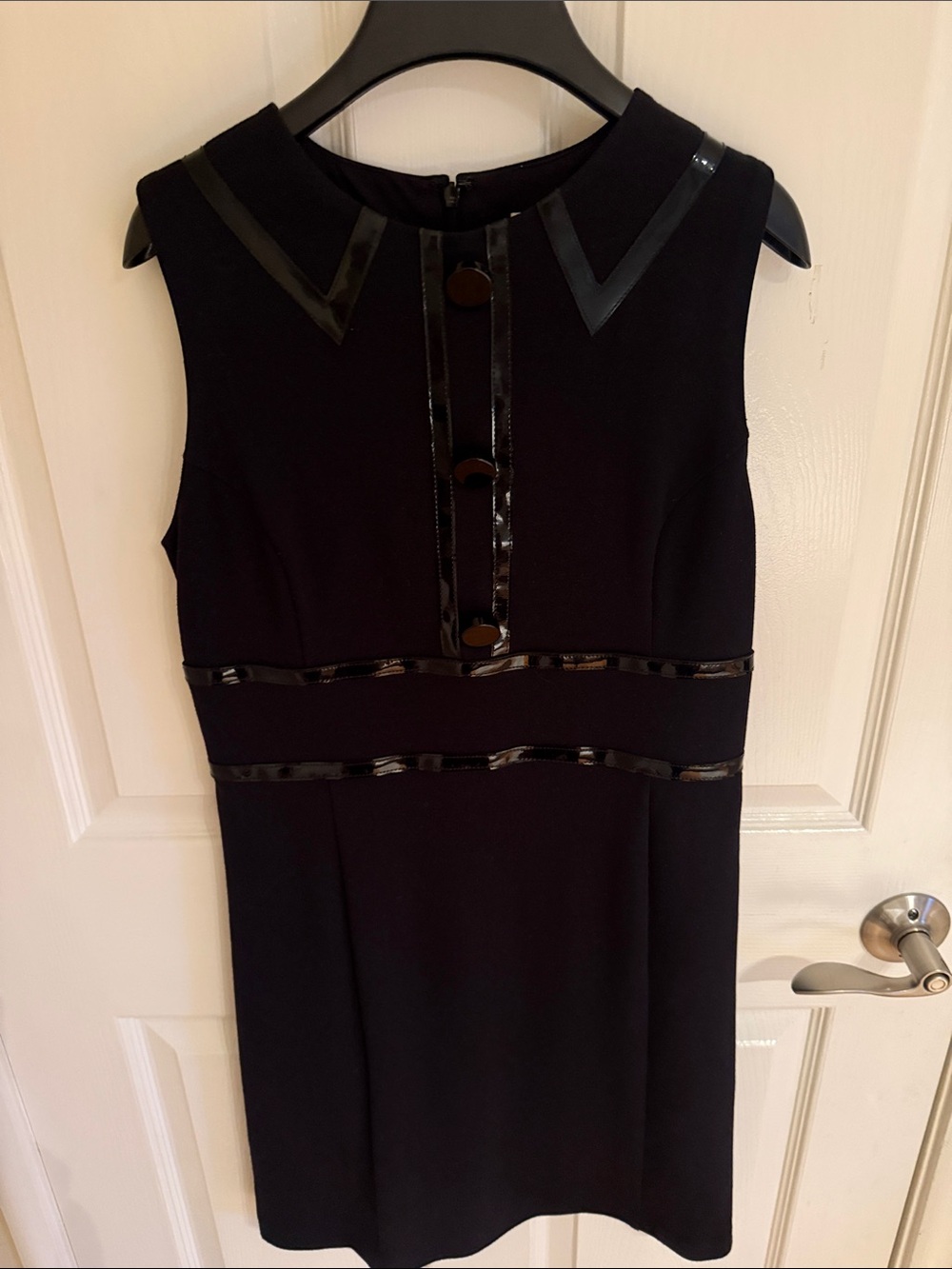 Michael Michael Kors Black Shift Dress with Patent Trim, Size 2